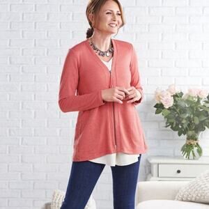 Women's LOGO Lounge Coral Lace Cardigan Jacket Small